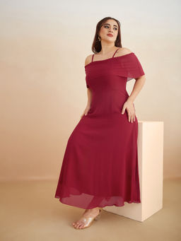 Miss Chase - A+ Curve Collection Plus Size Womens Maroon Skater Maxi Dress
