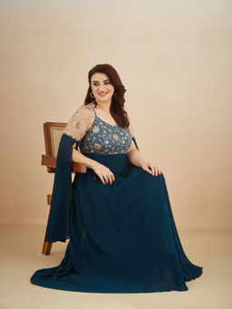 Miss Chase - A+ Curve Collection Plus Size Womens Teal Fit and Flare Maxi Dress