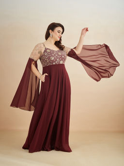 Miss Chase - A+ Curve Collection Plus Size Womens Wine Fit and Flare Maxi Dress