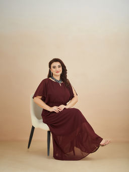 Miss Chase - A+ Curve Collection Plus Size Wine Red Choker/Gathered Maxi Dress