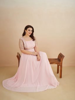 Miss Chase - A+ Curve Collection Plus Size Womens Dusty Pink Embellished Maxi Dress