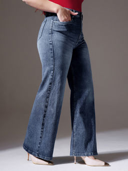 Miss Chase - A+ Womens Light Blue Wide Leg High Rise Stretchable Denim Jeans