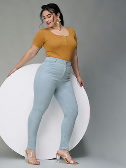 Miss Chase - A+ Curve Collection Plus Size Women Light Blue Skinny Denim Jeans