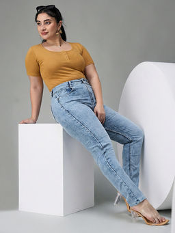 Miss Chase - A+ Curve Collection Plus Size Women Light Blue Slim Fit Jeans