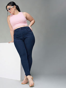 Miss Chase - A+ Curve Collection Plus Size Women Navy Blue Skinny Fit Denim Jeans