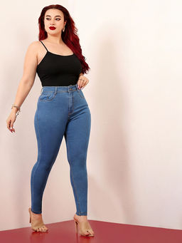 Miss Chase - A+ Curve Collection Plus Size Women Blue Skinny Denim Jeans