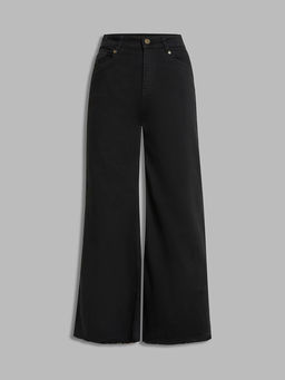 Miss Chase - Women Black High Rise Clean Look Stretchable Wide Leg Denim Jeans