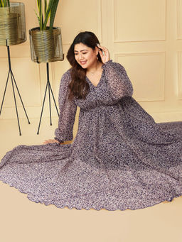 Miss Chase - A+ Curve Collection Plus Size Women's Multicolored-Base-Purple Maxi Dress