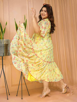 Miss Chase - Yellow Chiffon Half Sleeves Maxi Dress