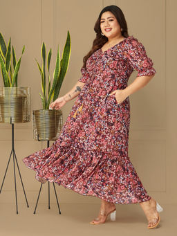 Miss Chase - Multi-Color Georgette Half Sleeves Maxi Dress