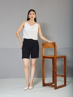 Miss Chase - Women's Black Regular High Rise Clean Look Stretchable Denim Shorts