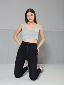 Miss Chase - Women's Black Skinny Fit High Rise Stretchable Denim Jeans