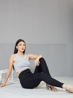 Miss Chase - Women's Black Skinny High Rise Clean Look Regular Stretchable Denim Jeans