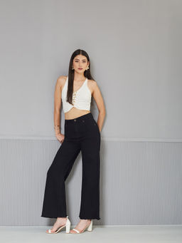 Miss Chase - Women's Black High Rise Clean Look Wide Leg Denim Jeans