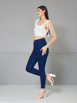 Miss Chase - Women's Navy Blue Skinny High Rise Regular Stretchable Denim Jeans