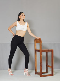 Miss Chase - Women's Black Slim Fit Regular Length High Rise Denim Jeans