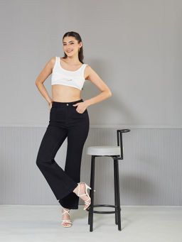 Miss Chase - Women's Black Bootcut High rise Clean look Regular Stretchable Denim Jeans