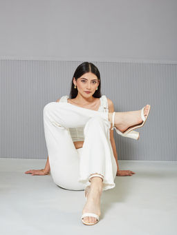 Miss Chase - Women's White Bootcut High Rise Regular-Length Stretchable Denim Jeans