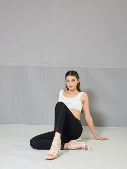 Miss Chase - Women's Black Skinny High Rise Side Slit Solid Ankle Length Denim Jeans