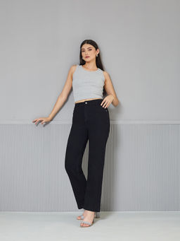 Miss Chase - Women's Black Straight Clean Look Regular-Length Stretchable Denim Jeans