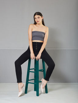 Miss Chase - Women's Black Skinny High Rise Cropped Solid Stretchable Denim Jeans