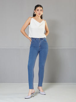 Miss Chase - Women's Blue Skinny High-Rise Cropped Denim Jeans
