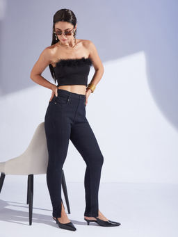 Miss Chase - Women's Black Skinny High Rise Clean Look Stretchable Denim Jeans