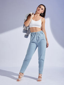 Miss Chase - Women's Light Blue High Rise Regular-Length Stretchable Denim Mom's Jeans