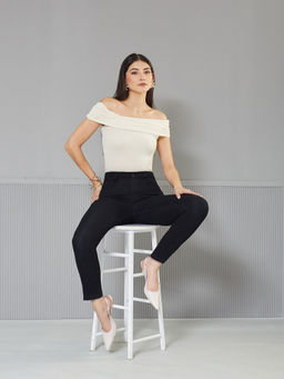 Miss Chase - Women's Black Skinny High Rise Clean Look Cropped Stretchable Denim Jeans