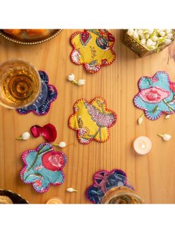 House of Ekam - Mutlicolor Floral Shape Coaster Set