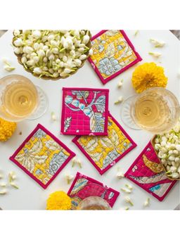 House of Ekam - Pink and Yellow Reversible Coaster Set