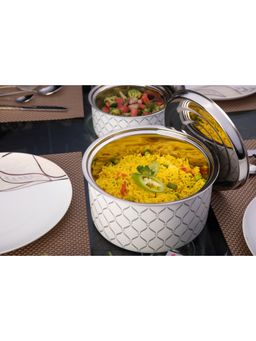 FNS - Lecce Stainless Steel Double Wall Insulated Designer Serving Casserole with Lid (2200Ml)