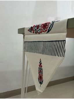 House of Ekam - Blue and Red Cypress Poppy Table Runner