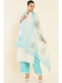 Soch - Women Beige Chanderi Floral Unstitched Dress Material (Set of 3)