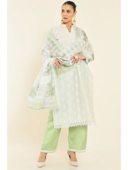Soch - Women Beige Chanderi Floral Unstitched Dress Material (Set of 3)