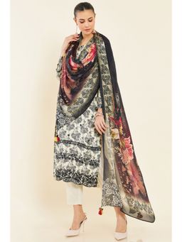 Soch - Cream Muslin Floral Printed Unstitched Dress Material With Floral And Paisley Embroidery - 3 Meter Kurta Fabric