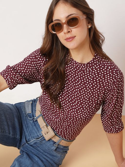 Vero Moda Maroon Polka Dot Top Buy VERO MODA Women Polka Dotted