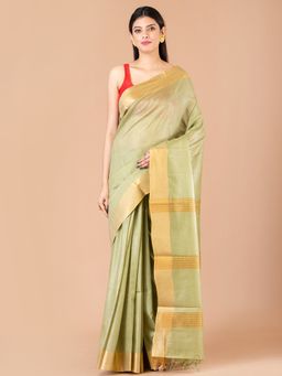 LAA CALCUTTA - Green & Gold Silk Banarasi Saree with Unstitched Blouse