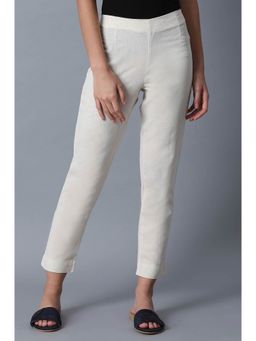 W - Off White Solid Slim Pants