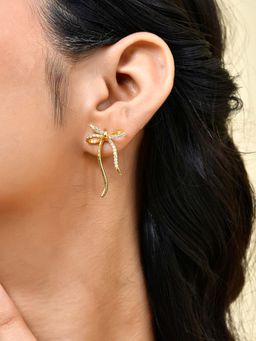 Voylla - Trendy Cupidi Half Ribbons Bow Drop Earrings