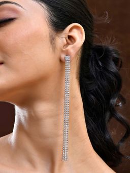 Voylla - Timeless Sparkle Twinkling Cascade Long Rhinestone Silver Dangler Earrings