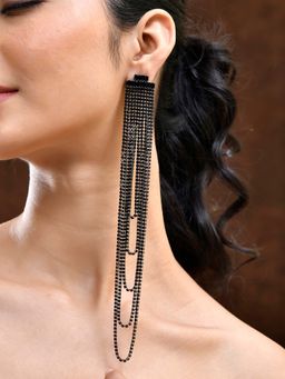 Voylla - Timeless Sparkle Crystal Rain Multi-Layer Black Rhinestone Earrings