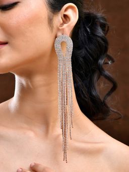 Voylla - Timeless Sparkle Crystal Flow Infinity White Rhinestone Danglers Earrings