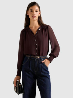 Forever New - Burgundy Piper Gathered Yoke Blouses