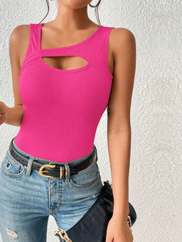 Outzidr - Pink Sleeveless Cut-Out Detail Top