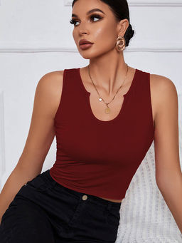 Outzidr - Wine Sleeveless Crop Top