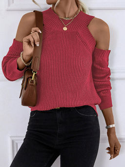 Outzidr - Red Cold Shoulder Top