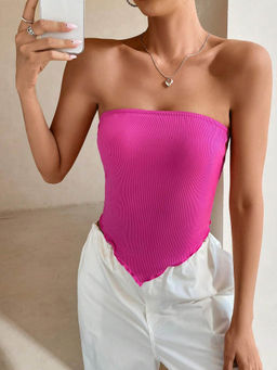 Outzidr - Pink Tube Style Hem Crop Top