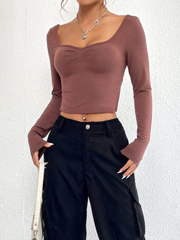 Outzidr - Mauve Sweetheart Neckline Crop Top