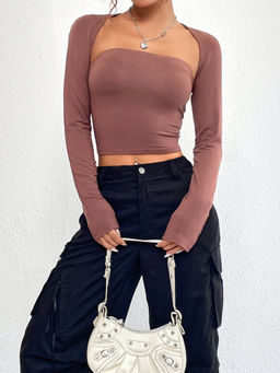 Outzidr - Mauve Sweetheart Neckline Crop Top